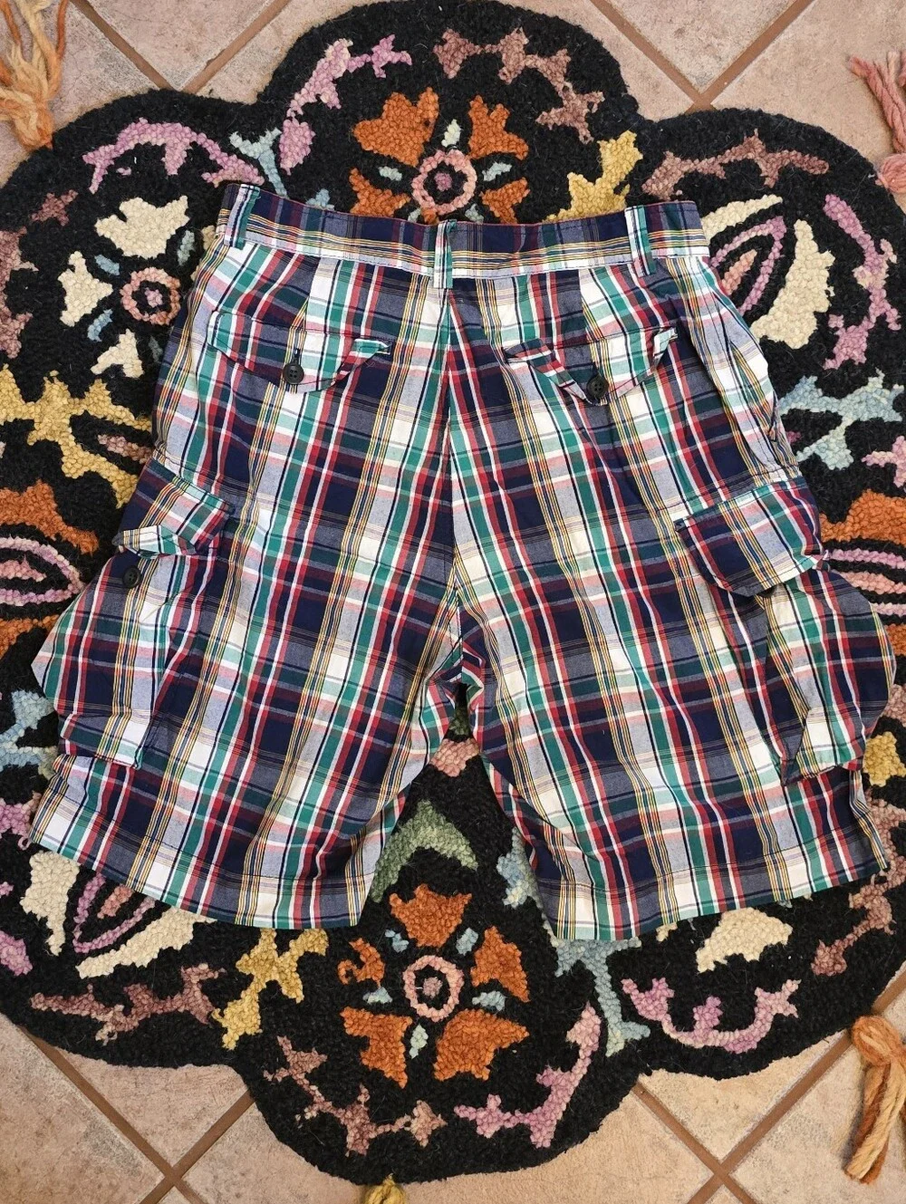 🔥🔥 Y2k Polo Ralph Lauren multi-colored plaid cotton cargo shorts Size 32🔥🔥